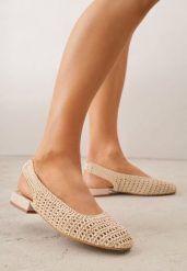 Beżowe Balerinki Slingback VICES z Cholewką z Plecionki Lilinova. Brązowe baleriny damskie Renee, bez wzorów, boho, bez obcasa. Za 99.99 zł.