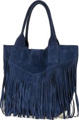 Vera Pelle Granatowa Torebka damska skórzana zamszowa A4 frędzel duża L83. Torebki do ręki damskie Vera Pelle, bez wzorów, z zamszu, duże, zamszowe, bez dodatków. Za 175.99 zł.