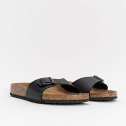 Birkenstock Madrid BS Klapki damskie. Czarne klapki damskie Birkenstock, bez wzorów, młodzieżowe, bez obcasa. Za 319.99 zł.