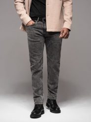 Klasyczne męskie przecierane jeansy REGULAR FIT – szare V4 OM-PADP-0217 - XXL. Szare jeansy męskie Ombre Clothing, klasyczne. Za 179.99 zł.