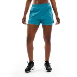 Damskie spodenki treningowe 2 w 1 Fitness Siroko Gili. Niebieskie szorty sportowe damskie SIROKO, m, bez wzorów, z materiału, na fitness i siłownię. Za 102.40 zł.