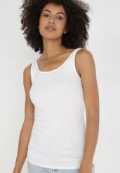 Biały Top Bawełniany Umefir. Białe bluzki damskie Born2be, xl, bez wzorów, z bawełny, klasyczne, bez kołnierzyka, bez ramiączek. Za 19.99 zł.