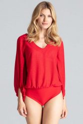 Czerwone Eleganckie Body w Serek z Brokatowym Połyskiem. Czerwone bluzki damskie Figl, l, bez wzorów, z elastanu, eleganckie, bez kołnierzyka, bez ramiączek. Za 199.00 zł.