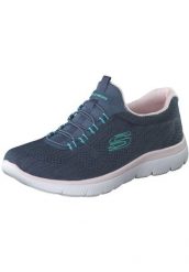 Buty treningowe damskie, Skechers Summits - Fun Flair. Niebieskie obuwie sportowe damskie Skechers, bez wzorów, z materiału, na fitness i siłownię. Za 249.99 zł.