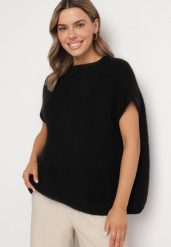 Czarny Sweter z Bawełną o Kroju Nietoperza Nilanissea. Czarne swetry damskie Born2be, bez wzorów, z bawełny, biznesowe, bez kołnierzyka, bez ramiączek, bez kaptura. Za 159.99 zł.