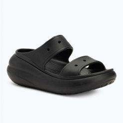 Klapki damskie Crocs Classic Crush Sandal. Czarne klapki damskie Crocs, bez wzorów, sportowe, bez obcasa. Za 189.00 zł.