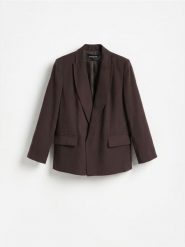 Marynarka z modalem - ciemnobrązowy. Brązowe żakiety damskie Reserved, l, bez wzorów, z tkaniny. Za 199.99 zł.
