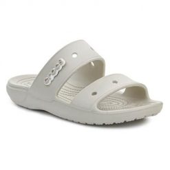 Klapki damskie Crocs Classic. Brązowe klapki damskie Crocs, bez wzorów, z materiału, bez obcasa, bez zapięcia. W wyprzedaży za 217.05 zł.