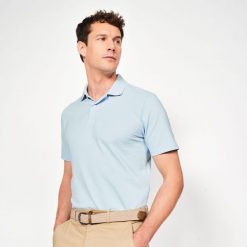 Koszulka polo do golfa z krótkim rękawem męska Inesis MW100. Szare buty sportowe męskie INESIS, z bawełny, bez zapięcia, na golfa. Za 34.99 zł.