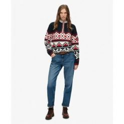 Pull pół na pół damski Superdry Intarsia. Niebieskie swetry damskie Superdry., na zimę, l, bez wzorów, bez kołnierzyka, bez ramiączek, bez kaptura. Za 423.65 zł.