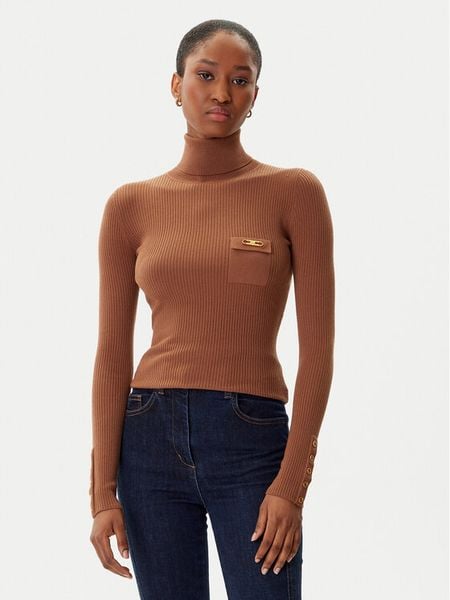 Elisabetta Franchi Golf MK-11B-56E2-V290 Brązowy Slim Fit. Brązowe swetry damskie Elisabetta Franchi, bez wzorów, z syntetyku, bez kołnierzyka, bez ramiączek, bez kaptura. Za 1,199.00 zł.