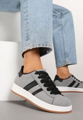 Szare Sneakersy na Niskiej Platformie z Naszywkami Flordexia. Szare obuwie sportowe damskie Renee, z aplikacjami, z jeansu. Za 34.99 zł.