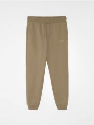 Spodnie jogger z bawełną i haftowanym napisem - brązowy. Brązowe spodnie sportowe męskie Sinsay, l, bez wzorów, z bawełny. Za 49.99 zł.