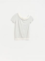 T-shirt z wiskozą - jasnoszary. Szare t-shirty damskie Reserved, l, bez wzorów, z dzianiny, bez kołnierzyka. Za 59.99 zł.