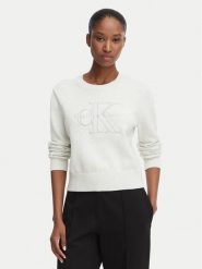 Calvin Klein Jeans Sweter LV047G322G Kremowy Regular Fit. Białe swetry damskie Calvin Klein Jeans, xl, bez wzorów, z bawełny, bez kołnierzyka, bez ramiączek, bez kaptura. Za 449.99 zł.