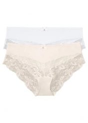 Figi panty z delikatną koronką (2 pary). Białe figi damskie bonprix, bez wzorów, z bawełny. Za 64.99 zł.