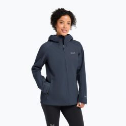 Kurtka przeciwdeszczowa damska Jack Wolfskin Wildbound 2L. Niebieskie kurtki damskie Jack Wolfskin, l, bez wzorów, z materiału, bez kaptura. Za 569.99 zł.