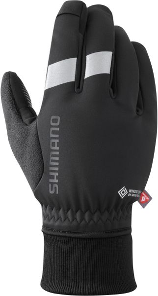 Rękawiczki kolarskie WINDSTOPPER Primaloft, czarne. Czarne rękawiczki męskie Shimano, na zimę, bez wzorów, z elastanu. Za 329.90 zł.