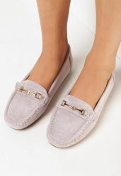Jasnofioletowe Mokasyny z Imitacji Zamszu z Metalową Ozdobą Gelalline. Fioletowe mokasyny damskie Born2be, z jeansu, biznesowe. Za 69.99 zł.