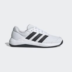Buty fitness damskie ADIDAS Dropset. Białe obuwie sportowe damskie Adidas, bez wzorów, z meshu, na fitness i siłownię. Za 289.99 zł.