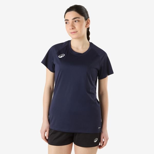 Koszulka do piłki ręcznej damska Atorka H100. Niebieskie koszulki sportowe damskie KIPSTA, m, bez wzorów, z materiału, bez kołnierzyka, bez ramiączek, na fitness i siłownię. Za 44.99 zł.