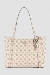 GUESS Beżowa logowana shopperka damska Daryna Elite. Brązowe torebki do ręki damskie Guess, z aplikacjami, ze skóry, bez dodatków. W wyprzedaży za 529.99 zł.