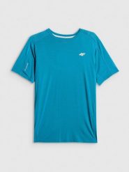 4F Koszulka trekkingowa regular szybkoschnąca męska - niebieska S. Niebieskie t-shirty męskie 4f, l, bez wzorów, z materiału, bez kołnierzyka. Za 119.99 zł.