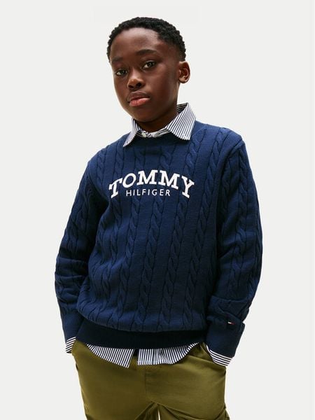 Tommy Hilfiger Sweter KG0KG08953 Granatowy Regular Fit. Niebieskie swetry dla dziewczynek Tommy Hilfiger, bez wzorów, z syntetyku, bez kołnierzyka, bez ramiączek, bez kaptura. Za 237.99 zł.