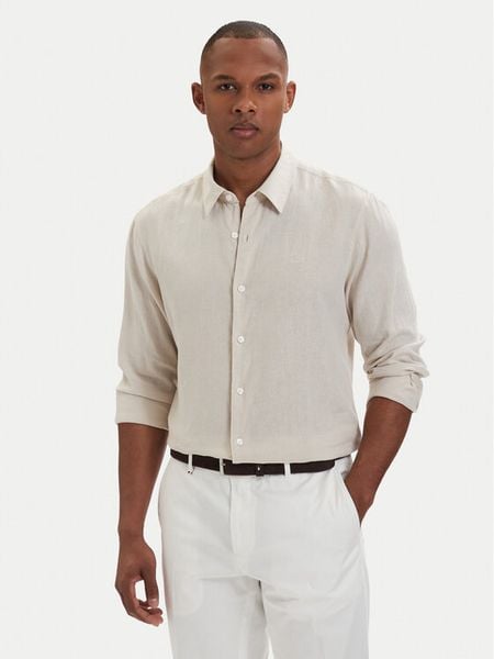 Calvin Klein Koszula LV04LE125G Beżowy jasny Regular Fit. Brązowe koszule męskie Calvin Klein, m, bez wzorów, ze lnu, bez kołnierzyka, bez ramiączek. Za 282.99 zł.