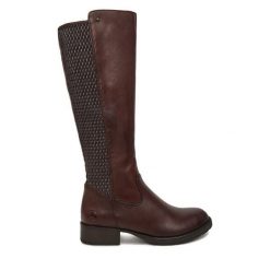 Kozaki Rieker. Brązowe kozaki damskie Rieker, bez obcasa, na słupku. Za 549.99 zł.