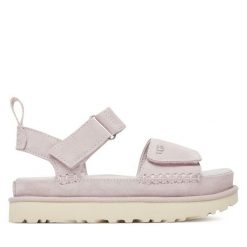 Sandały Ugg. Fioletowe sandały damskie UGG, bez wzorów, bez obcasa, na płaskiej podeszwie, bez zapięcia. Za 599.99 zł.