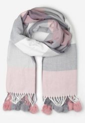 Różowy Prostokątny Szalik z Kolorowymi Pomponami Komo. Czerwone szaliki i chusty damskie Born2be, bez wzorów, z bawełny. Za 39.99 zł.