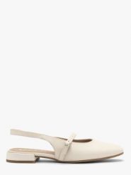 Kremowe czółenka slingback. Brązowe czółenka damskie Ryłko, bez wzorów, ze skóry, eleganckie, bez obcasa, bez zapięcia. W wyprzedaży za 299.99 zł.