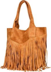 Vera Pelle Camel Torebka damska skórzana zamszowa A4 frędzel duża L83. Brązowe torebki do ręki damskie Vera Pelle, bez wzorów, z zamszu, duże, zamszowe, bez dodatków. Za 175.99 zł.