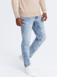 Ombre Jeansowe spodnie męskie TAPER FIT z przeszyciami i podwiniętymi nogawkami błękitne V1 OM-PADP-0161 XXL. Niebieskie spodnie sportowe męskie Ombre, m, bez wzorów, z jeansu. Za 159.99 zł.