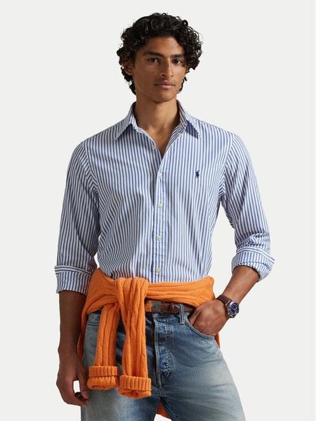 Polo Ralph Lauren Koszula 710B15595008 Niebieski Custom Fit. Niebieskie koszule męskie Polo Ralph Lauren, m, bez wzorów, z bawełny, bez kołnierzyka, bez ramiączek. Za 655.99 zł.
