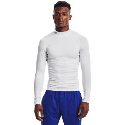Koszulka z długim rękawem i stójką Under Armour HeatGear®. Białe koszulki sportowe męskie Under Armour, xs, bez wzorów, z materiału, bez kołnierzyka, bez ramiączek, na fitness i siłownię. Za 199.65 zł.