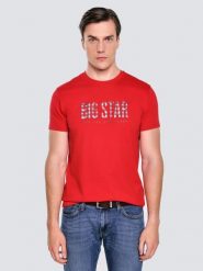 Koszulka męska z logo BIG STAR czerwona Melsar 603. Czerwone t-shirty męskie Big Star, l, bez wzorów, z dzianiny, klasyczne, bez kołnierzyka. Za 99.99 zł.