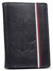 Portfel skórzany patriotyczny N4A-H-BL czarny. Czarne portfele męskie Inny, bez wzorów, z nubiku. Za 69.99 zł.