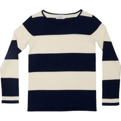 Sweter w kolorze granatowo-białym. Białe swetry dla dziewczynek Bock cph, bez wzorów, z bawełny, bez kołnierzyka, bez ramiączek, bez kaptura. W wyprzedaży za 69.95 zł.