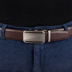 Pasek męski skórzany klamra automatyczna ciemno brązowy Beltimore A51 : Kolory - brązowy, beżowy, Rozmiar pasków - r.120-135 cm. Brązowe paski damskie bez wzorów, ze skóry, wizytowe. Za 64.99 zł.