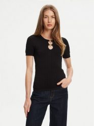 Guess Bluzka W5YR16 Z3OV0 Czarny Regular Fit. Czarne bluzki damskie Guess, xl, z aplikacjami, z wiskozy, bez kołnierzyka, bez ramiączek. Za 279.99 zł.