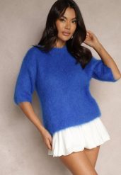 Niebieski Nietoperzowy Sweter z Moheru z Rękawami Długości 3/4 Eleaniri. Niebieskie swetry damskie Renee, na jesień, bez wzorów, z jeansu, casualowe, bez kołnierzyka, bez ramiączek, bez kaptura. Za 219.99 zł.