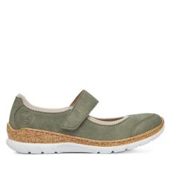 Półbuty Rieker. Zielone półbuty damskie Rieker, bez wzorów, bez obcasa, na płaskiej podeszwie, bez zapięcia. Za 223.99 zł.