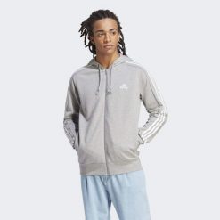 Essentials French Terry 3-Stripes Full-Zip Hoodie. Białe bluzy męskie Adidas, uniwersalny, bez wzorów, z kapturem. Za 276.60 zł.