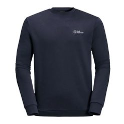 Bluza męska sportowa Jack Wolfskin ESSENTIAL CREWNECK. Niebieskie bluzy męskie Jack Wolfskin, l, bez wzorów, z bawełny, bez kaptura, trekkingowe. Za 189.00 zł.