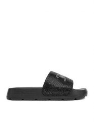 Juicy Couture Klapki PJC4 Czarny. Czarne klapki damskie Juicy Couture, bez wzorów, z materiału, bez obcasa. Za 119.99 zł.