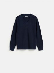 Strukturalny sweter z bawełną - granatowy. Niebieskie swetry przez głowę męskie Reserved, l, bez wzorów, z bawełny, bez kołnierzyka. Za 159.99 zł.