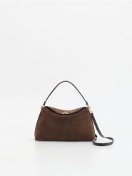 Torebka z imitacji zamszu - ciemnobrązowy. Brązowe torebki do ręki damskie Reserved, bez wzorów, ze skóry, bez dodatków. Za 139.99 zł.