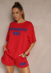 Czerwony Komplet z Wiskozą o Fasonie Oversize T-shirt i Szorty Lirafina. Czerwone szorty damskie Renee, uniwersalny, bez wzorów, z wiskozy. Za 169.99 zł.